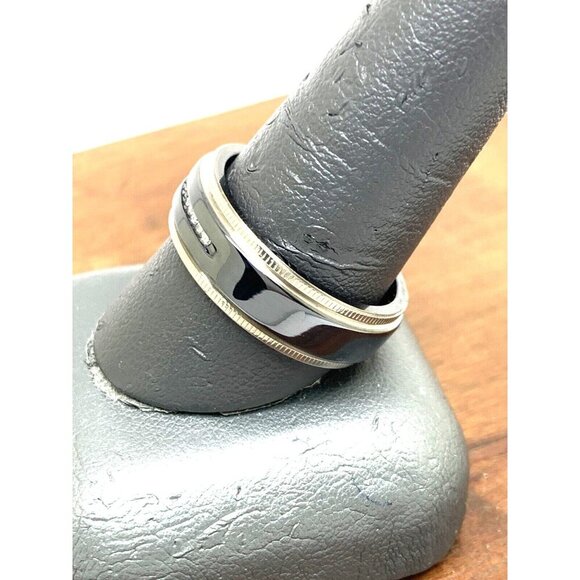 Men's Wedding Band Diamond 0.05ctw Titanium 7.5mm Wide Size 10 - Picture 8 of 14